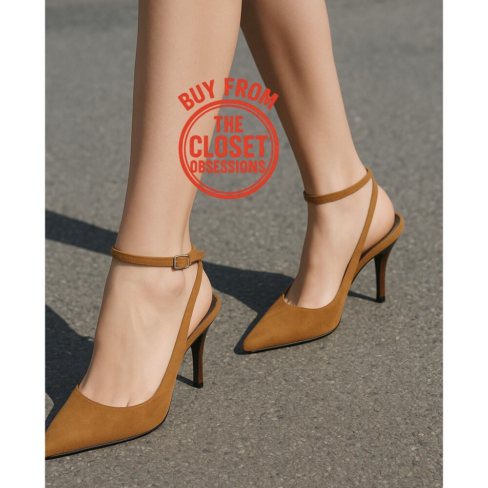 Zara NWT Brown Suede Leather Pointed Toe Slingback Stiletto Heels 9 10